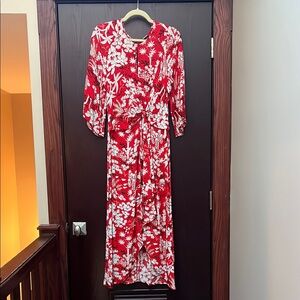 Kimono Inspired Red Floral Women's Dress